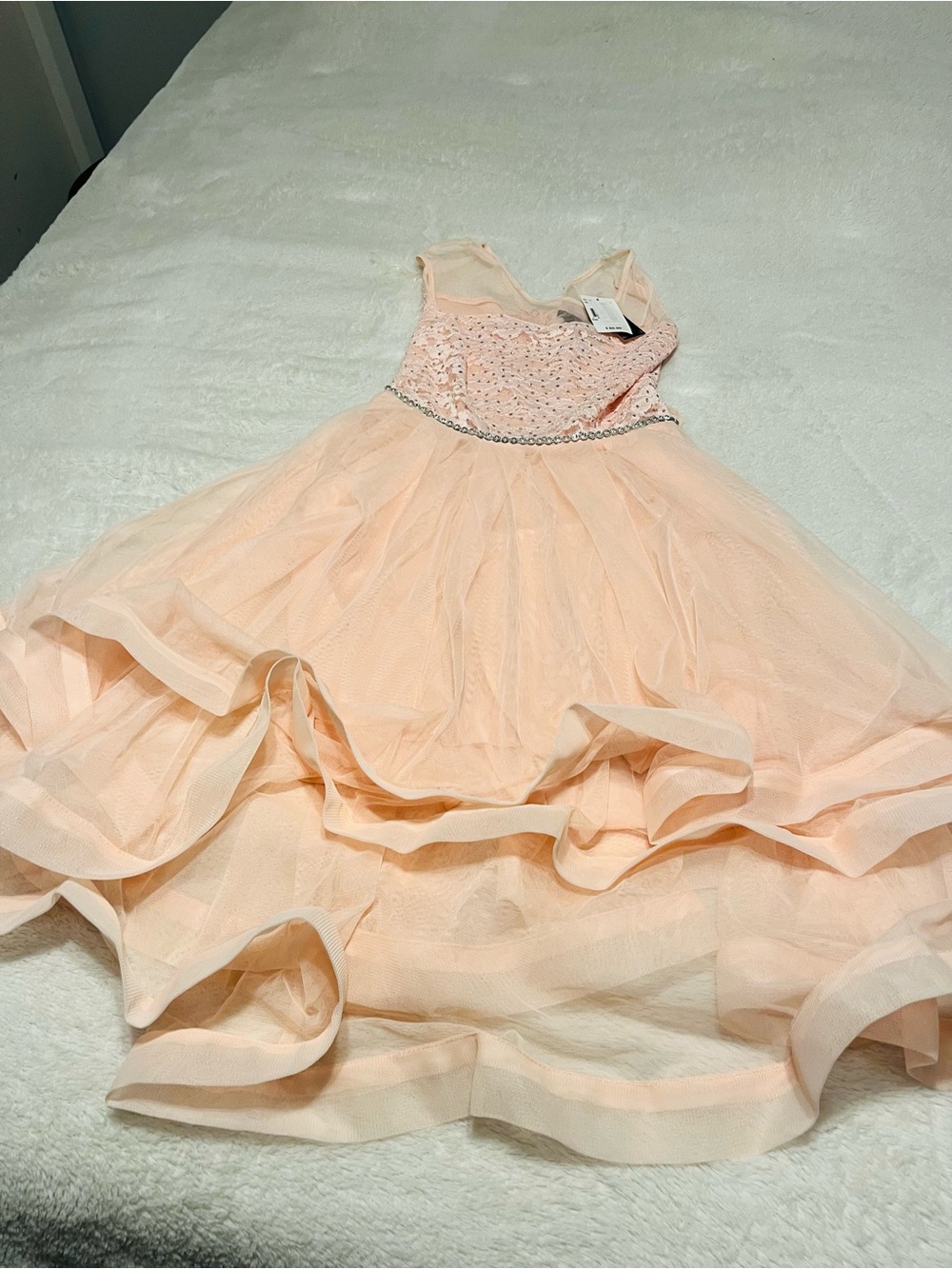 Xtraordinary Peach Tulle Party Dress with Beaded Waistband